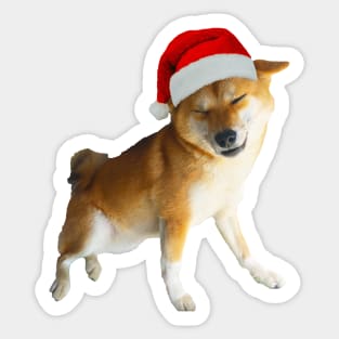 Lilly the Shiba Inu Airplane Ears with Christmas Santa Hat Sticker